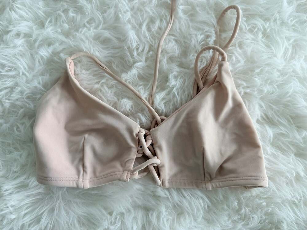 Blush Pink Lace-Up Front Bikini Top